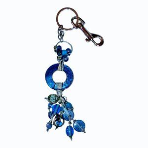 Handmade Blue and Silver Beaded Keychain Purse Charm Bag Bling